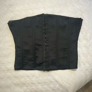 Satin black lace up back corset top